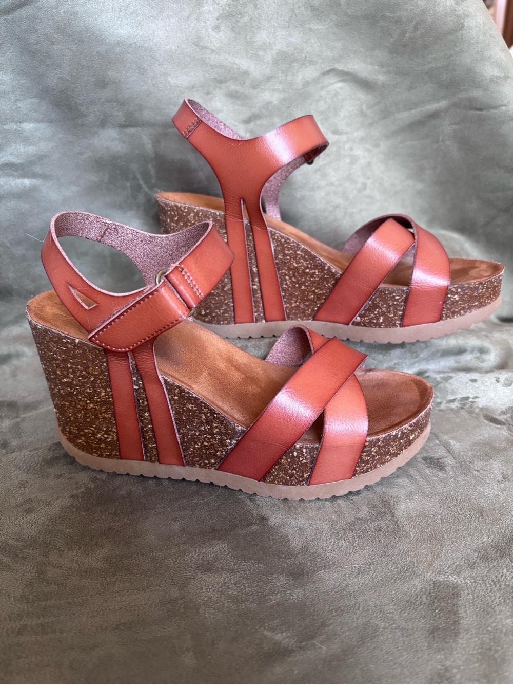 BJORNDAL Cognac Leather Strappy Cork Wedge Sandals Adjustable Ankle Straps SZ 7 - Picture 4 of 16